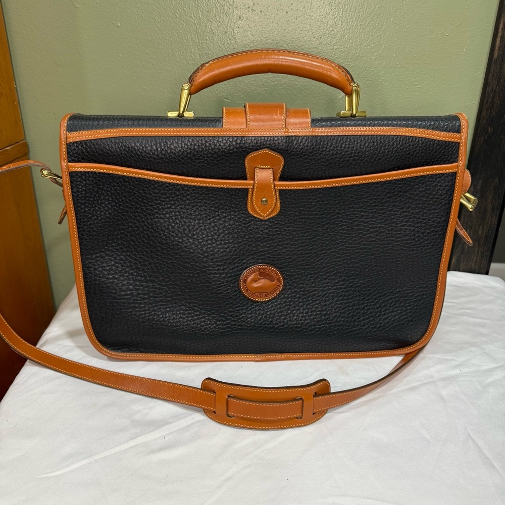 Vintage leather Dooney & Bourke briefcase, laptop case black/brown pebble 1980s